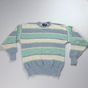 Vintage Boathouse Row Womens Crewneck Knit Sweater Striped Sz L Cotton Pastel